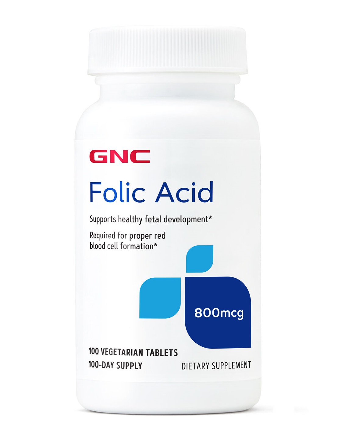 GNC Folic Acid 800 mcg, 100 Vegetarian Tablets